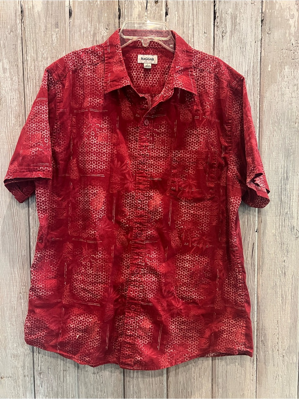 Haggar Red Short-Sleeve Button-Up Shirt